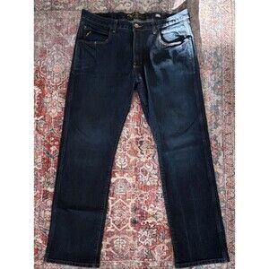 Ariat Men's Dark Blue Denim Straight Jeans Dark Wash 5-Pocket Button Zip